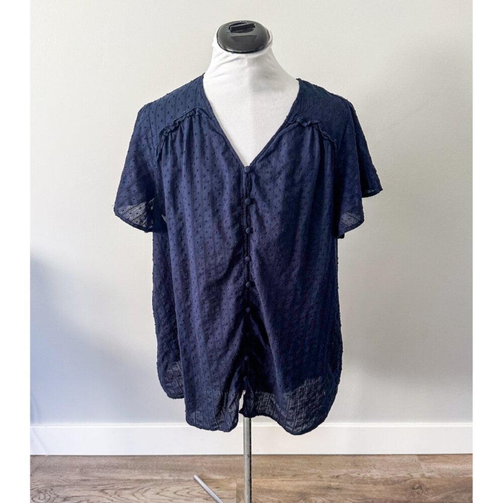 Lane Bryant Navy Button Down Lace Top